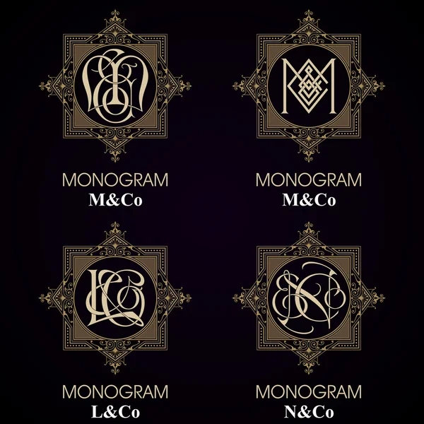 Vintage monogrammen - 4 sets — Stockvector