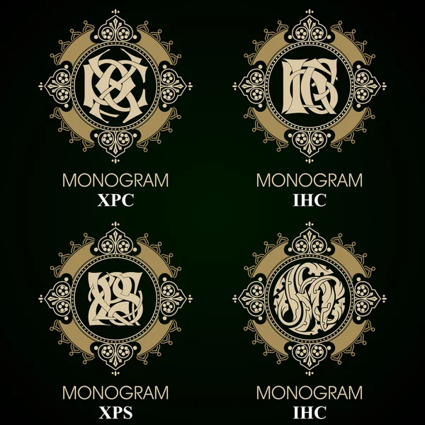 Monogramas vintage - 4 juegos — Archivo Imágenes Vectoriales