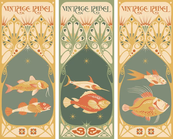 Étiquettes vintage : poisson — Image vectorielle