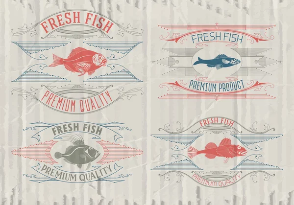 Typografiska uppsättning av fisk - vektor. Logotyp, badge eller etikett formgivningsmall. — Stock vektor