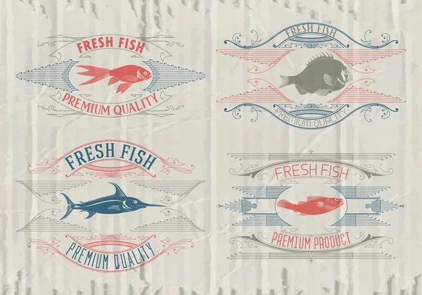 Typografiska uppsättning av fisk - vektor. Logotyp, badge eller etikett formgivningsmall. — Stock vektor