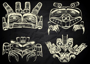 North America and Canada native art in black and white clipart