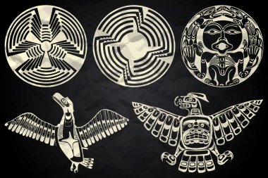 North America and Canada native art in black and white clipart