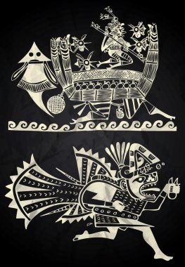 Meksika ve Peru yerli sanat siyah beyaz