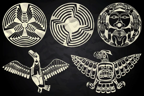 Noord-Amerika en Canada inheemse kunst in zwart-wit — Stockvector