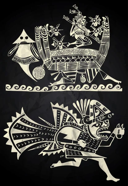 Mexico and Peru native art in black and white — Stock Vector