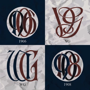 Vintage Monogram - 4 set - 1906, Vg, Wg, 1908