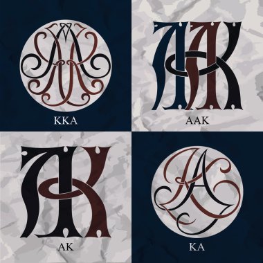 Vintage Monogram - 4 set - Kka, Aak, Ak, Ka