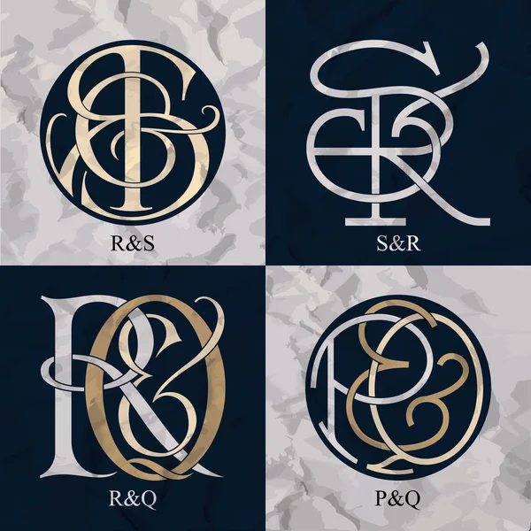 Vintage Monogram - 4 set - R ve S, S ve R, R ve S, P ve Q — Stok Vektör