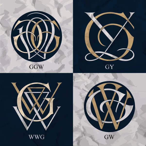 Vintage Monogram - 4 set - Ggw, Wwg, Gy, Gw — Stok Vektör