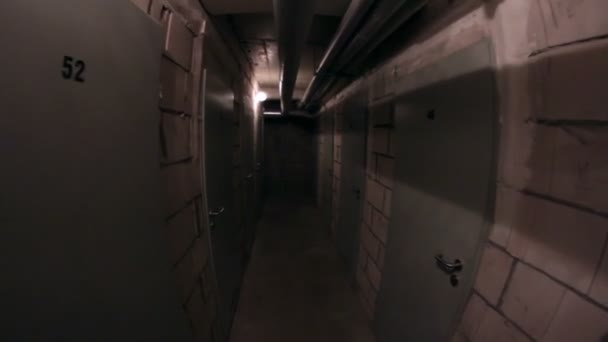 Pasillo del sótano caminando — Vídeos de Stock