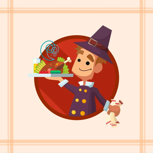 Card with cartoon pilgrim for Thanksgiving