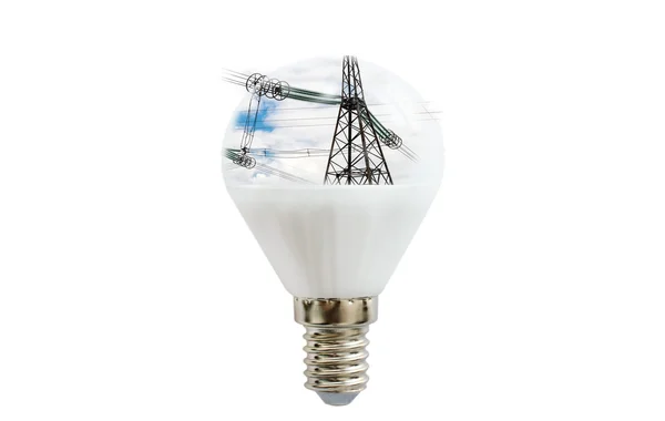 Светодиодная лампа с изображением линий электропередач внутри — стоковое фото