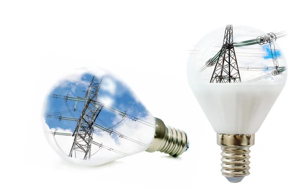 Two LED lamp with a picture of power lines inside — Stock Photo, Image