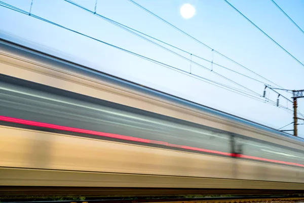 Carro Trem Desfocado Alta Velocidade Noite — Fotografia de Stock