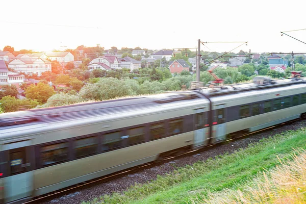 Blurred Photo Passing Passenger Cars High Speed Background Settlement — Stock Photo, Image