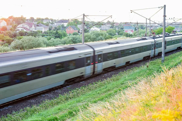 Blurred Photo Passing Passenger Cars High Speed Background Settlement — Stock Photo, Image