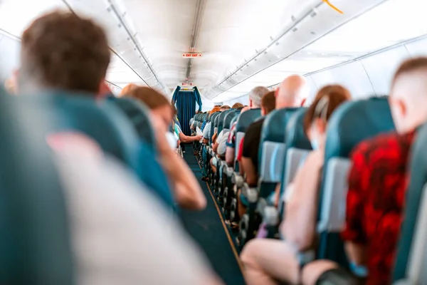 Aircraft Cabin Corridor Seats Passengers Flight — Stock Photo, Image