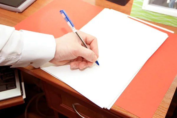 Signing of a clean sheet by the handle — Stock Photo, Image