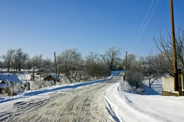 Landscape-winter road is covered with white snow — Stock Photo, Image