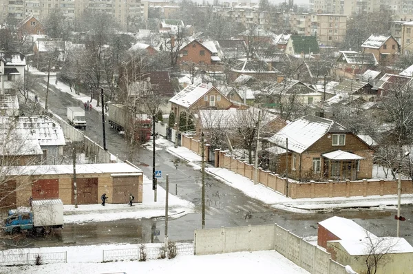 Kış city ile sokak evleri — Stok fotoğraf