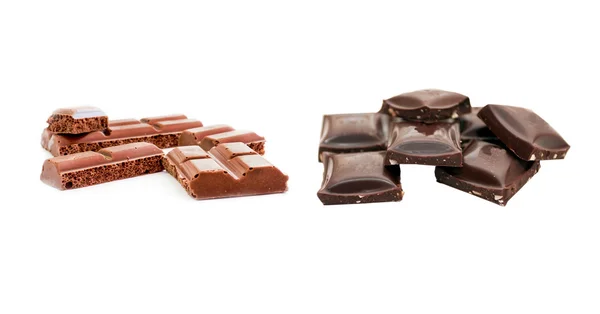 Leche y chocolate negro y diferentes formas — Foto de Stock