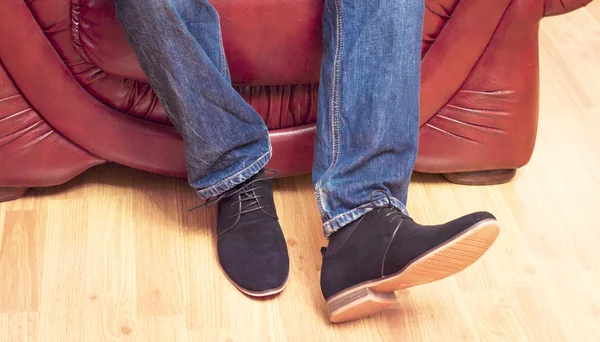 Presentation of new models of men's suede shoes — Stock Photo, Image