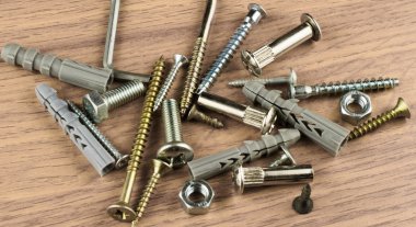 Various bolts and dowels for mounting  clipart