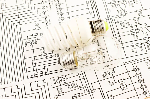 Fluorescent lamp and lamp incandescence — Stock Photo, Image