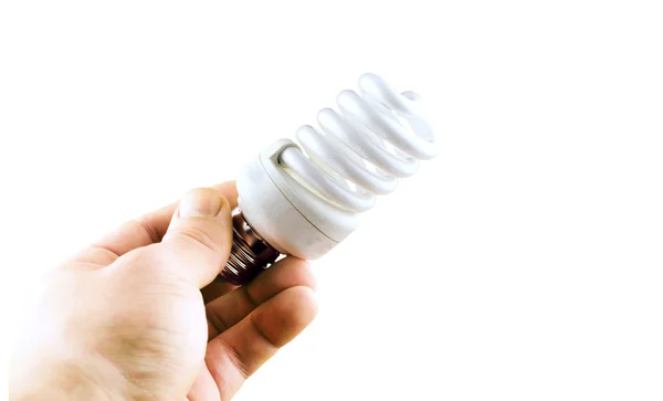 Fluorescent bulb in hand — Stock Photo, Image