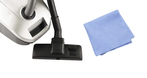 Hoover and blue cloth for cleaning — Stock Photo, Image