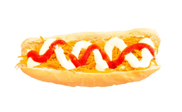 Hot dog z ketchupem i majonezem — Zdjęcie stockowe