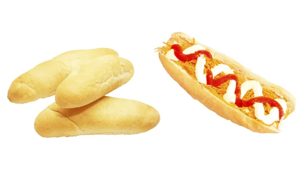 Hot dog et pain pour hot dogs — Photo