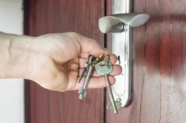 The process of opening the lock by key — Stock Photo, Image