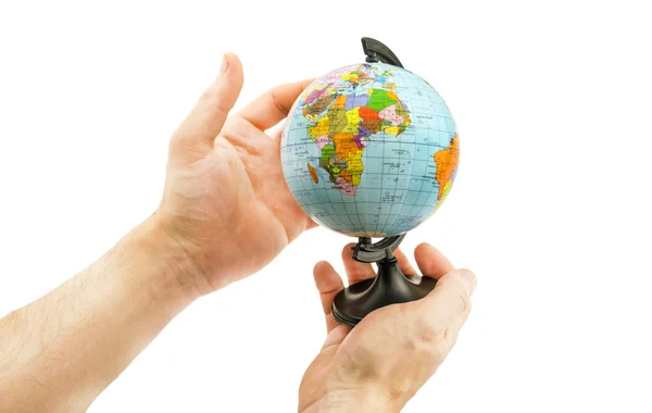 Little political globe in the hands — Stock Photo, Image