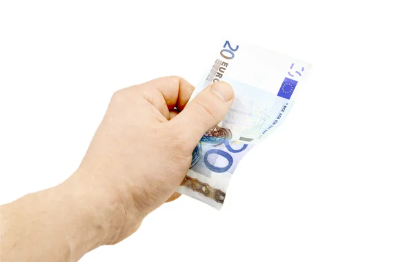 Banknote in denomination of 20 euro in  hand — Stock Photo, Image