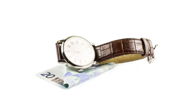 Klockor och eurosedel — Stockfoto