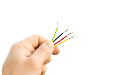 Different wires in his hand  clipart