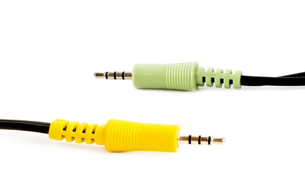 Adaptadores de áudio cores verde e amarelo — Fotografia de Stock