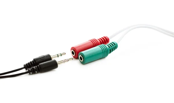 Connecting audio adapter to the connector — Stock Photo, Image