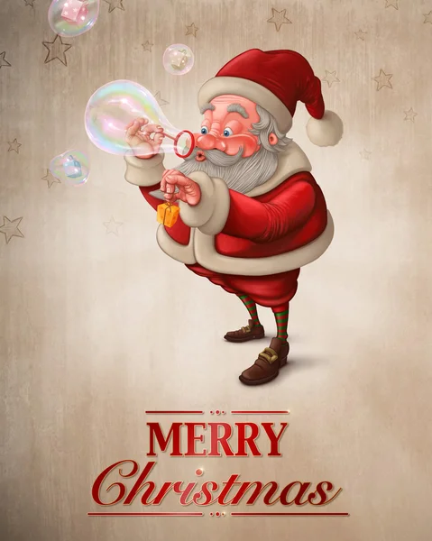 Santa Claus i pęcherzyki mydło kartkę z życzeniami — Zdjęcie stockowe
