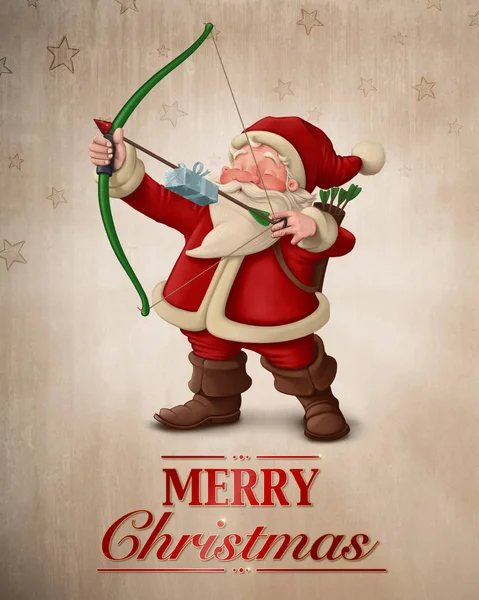 Weihnachtsmann Bogenschütze Grußkarte — Stockfoto