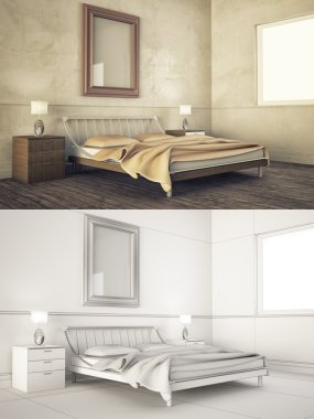 İç çerçeve mock-up-yatak odası