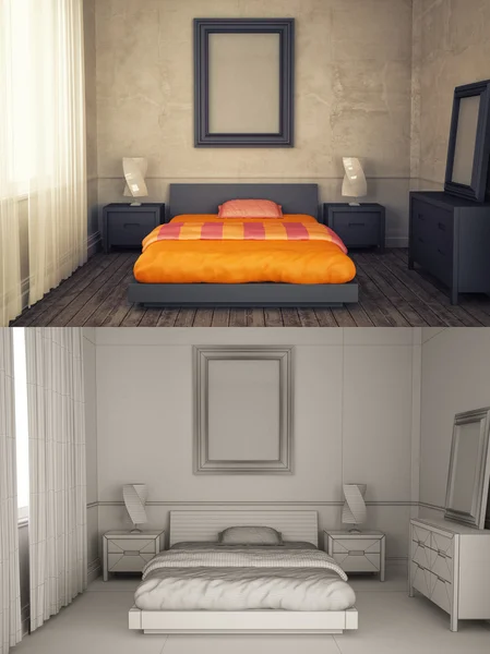 Interior frame mock-up - BEDROOM — Stock Photo, Image