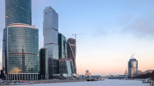 Vue Soir Sur Rivière Krasnopresnenskaya Centre Affaires Moscou Ville — Photo