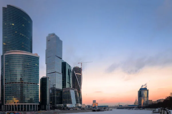 Vue Soir Sur Rivière Krasnopresnenskaya Centre Affaires Moscou Ville — Photo