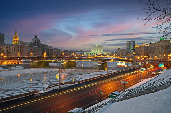 Вечірній Краєвид Московську Річку Краснопресненський Насип — стокове фото