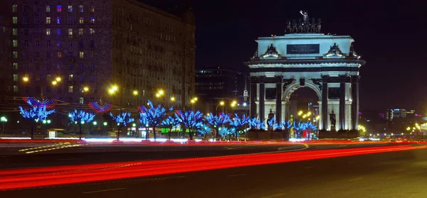 Natal Moscou Arco Triunfal Avenida Kutuzov Noite Rússia — Fotografia de Stock