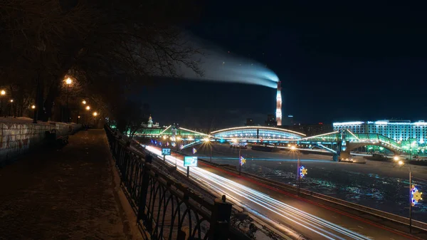 Kvällsutsikt Över Moskva Floden Krasnopresnenskaya Vall — Stockfoto