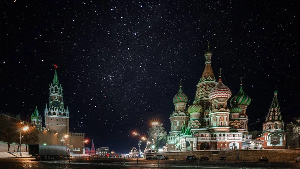 Ночной Вид Собор Василия Блаженного Красной Площади Москва Россия — стоковое фото